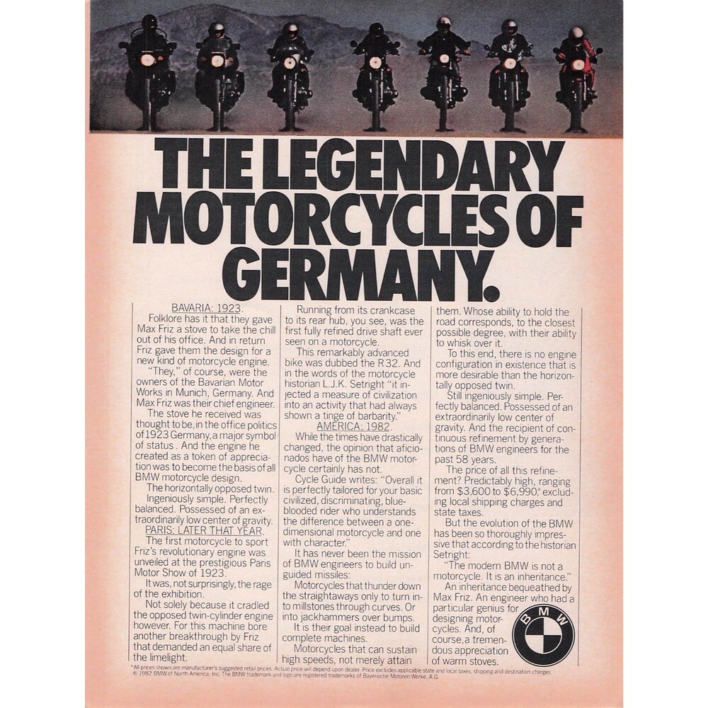 Vintage BMW Motorcycle Print Ad Legendary Motorcycles of Germany R32 Motorrad